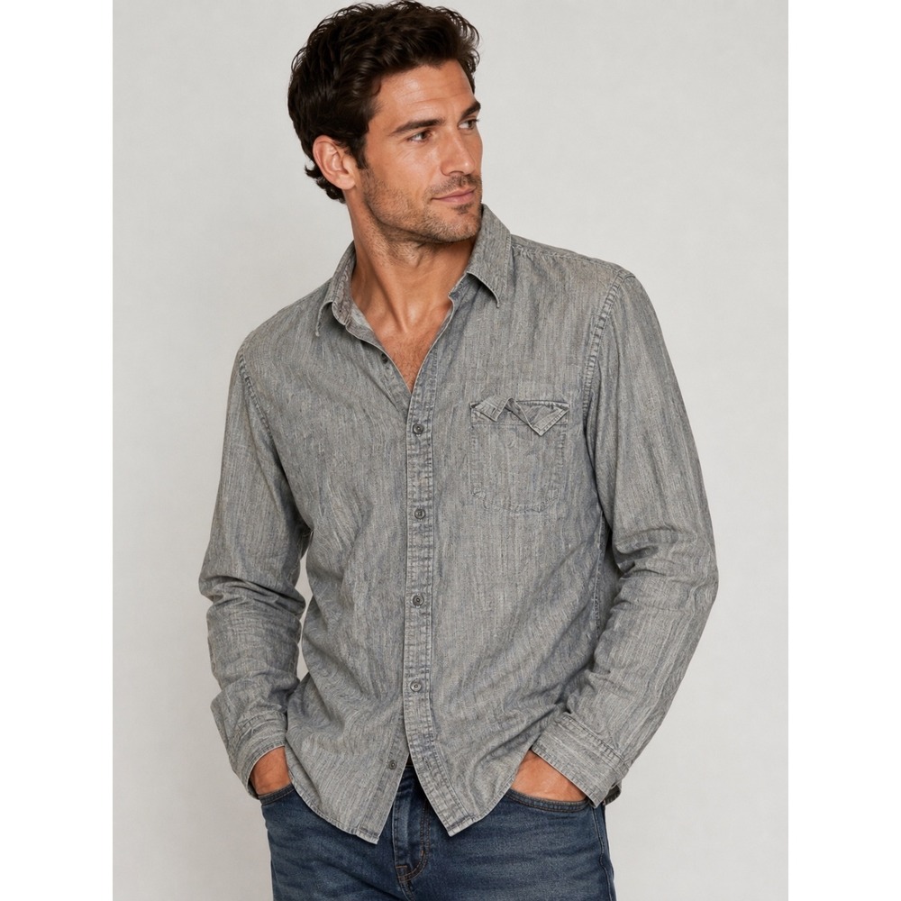 Geoffrey Beene Mens Grey Heathered Button Down Shirt LS 17 34/35 Layer Office